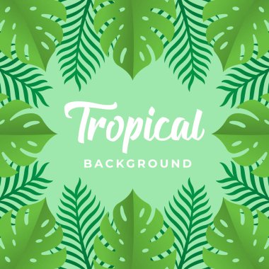 Tropikal Vektör Tasarım Çizimi. Tropik yapraklar Vector düz tasarım çizimi. Sancak, şablon, davetiye, poster, broşür için soyut Tropik Yaz arkaplan tasarımı şablonu.