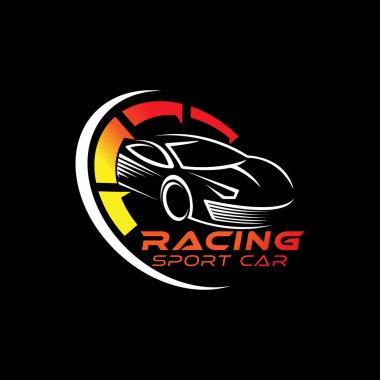 Otomobil Logosu Vektör İllüstrasyon şablonu. Modern Sport Car vektör logosu siluet tasarımı. Araba tamiri, dağıtım, garaj ve servis için otomobil logosu çizimi.