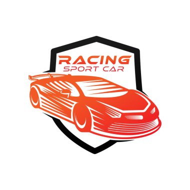 Otomobil Logosu Vektör İllüstrasyon şablonu. Modern Sport Car vektör logosu siluet tasarımı. Araba tamiri, dağıtım, garaj ve servis için otomobil logosu çizimi.