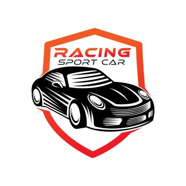 Otomobil Logosu Vektör İllüstrasyon şablonu. Modern Sport Car vektör logosu siluet tasarımı. Araba tamiri, dağıtım, garaj ve servis için otomobil logosu çizimi.