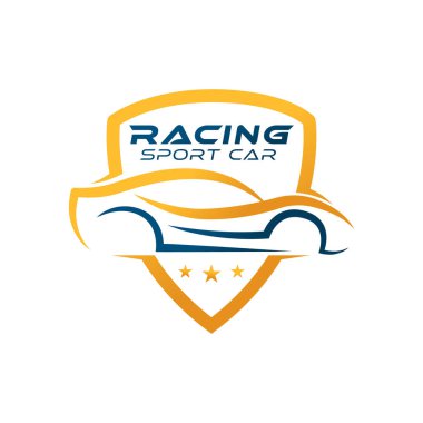 Otomobil Logosu Vektör İllüstrasyon şablonu. Modern Sport Car vektör logosu siluet tasarımı. Araba tamiri, dağıtım, garaj ve servis için otomobil logosu çizimi.