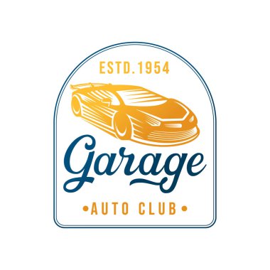 Otomobil Logosu Vektör İllüstrasyon şablonu. Modern Sport Car vektör logosu siluet tasarımı. Araba tamiri, dağıtım, garaj ve servis için otomobil logosu çizimi.