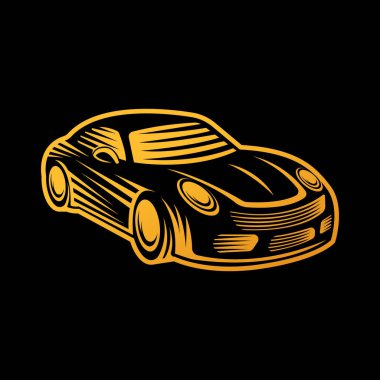 Otomobil Logosu Vektör İllüstrasyon şablonu. Modern Sport Car vektör logosu siluet tasarımı. Araba tamiri, dağıtım, garaj ve servis için otomobil logosu çizimi.