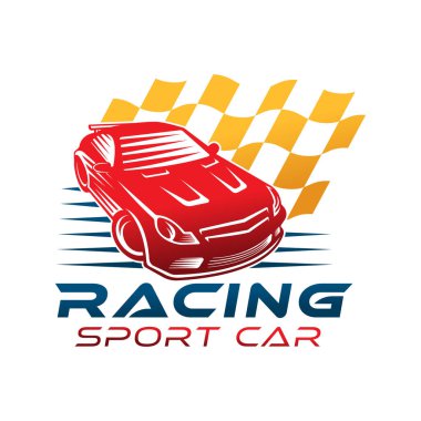 Otomobil Logosu Vektör İllüstrasyon şablonu. Modern Sport Car vektör logosu siluet tasarımı. Araba tamiri, dağıtım, garaj ve servis için otomobil logosu çizimi.