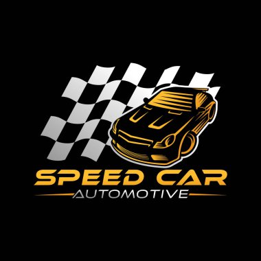 Otomobil Logosu Vektör İllüstrasyon şablonu. Modern Sport Car vektör logosu siluet tasarımı. Araba tamiri, dağıtım, garaj ve servis için otomobil logosu çizimi.