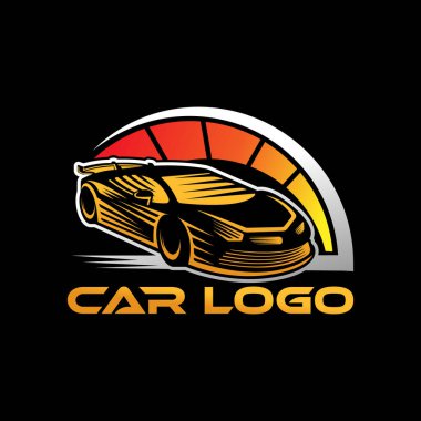 Otomobil Logosu Vektör İllüstrasyon şablonu. Modern Sport Car vektör logosu siluet tasarımı. Araba tamiri, dağıtım, garaj ve servis için otomobil logosu çizimi.