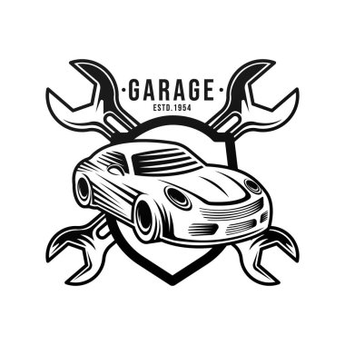 Otomobil Servisi Logo Vektör İllüstrasyon şablonu. Modern Araba Servisi logo siluet tasarımı. Araba tamiri, dağıtım, garaj ve servis için soyut araba logo vektör çizimi.