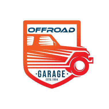 Off-Road Car Adventure Logo Vector Illustration. Offroad SUV taşıyıcı logo siluet tasarımı. Offroad Rallisi araba logo vektör çizimi araba onarımı, dağıtım, garaj ve servis.