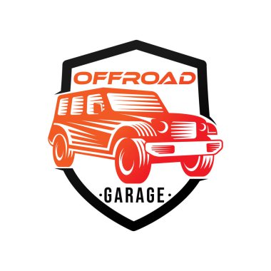 Off-Road Car Adventure Logo Vector Illustration. Offroad SUV taşıyıcı logo siluet tasarımı. Offroad Rallisi araba logo vektör çizimi araba onarımı, dağıtım, garaj ve servis.