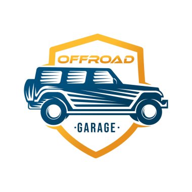 Off-Road Car Adventure Logo Vector Illustration. Offroad SUV taşıyıcı logo siluet tasarımı. Offroad Rallisi araba logo vektör çizimi araba onarımı, dağıtım, garaj ve servis.