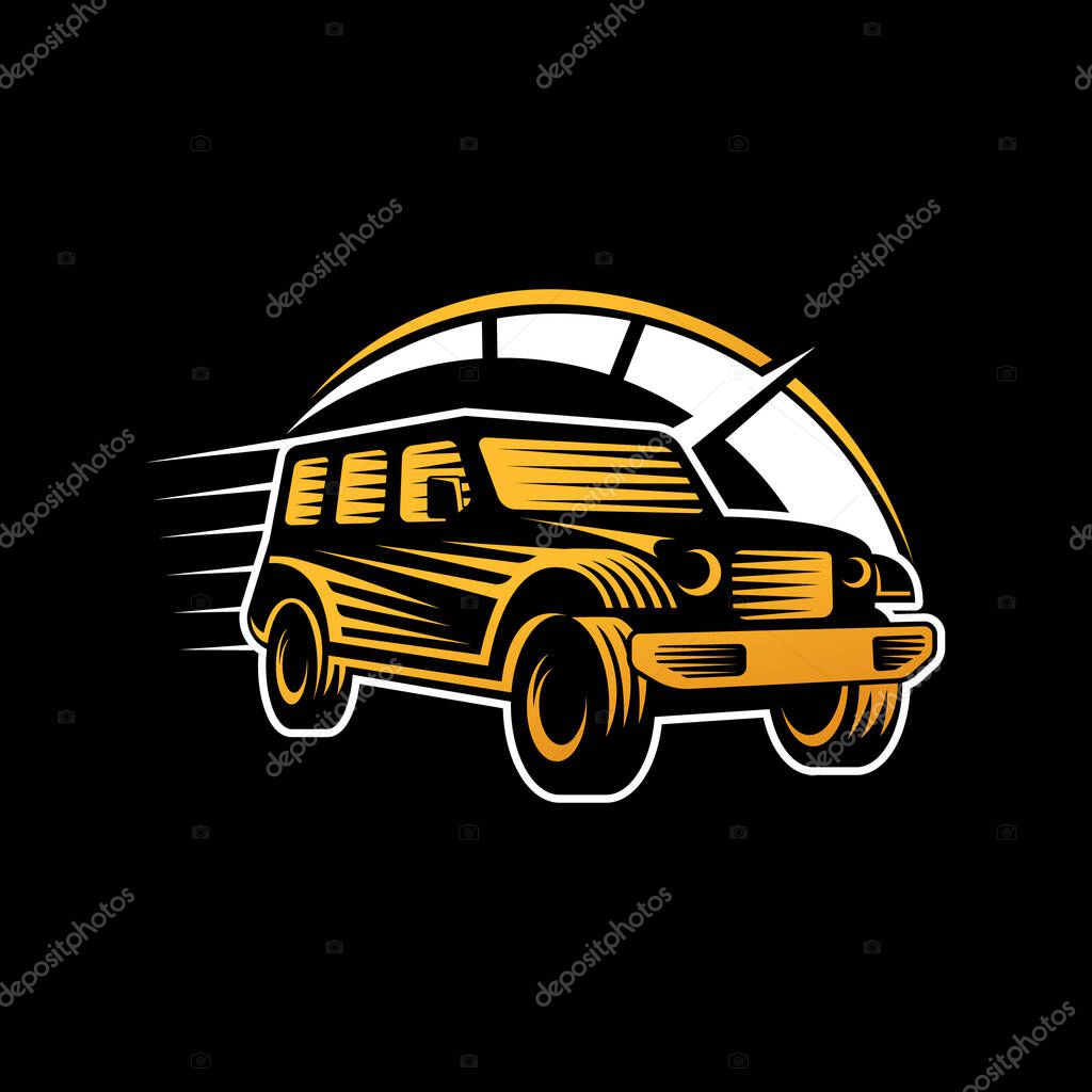 Off-road Car Adventure Logo Vector Illustration. Offroad suv Car vector logo icon silhouette design. Offroad Rally Car logo vector illustration for car repair, dealer, garage and service.