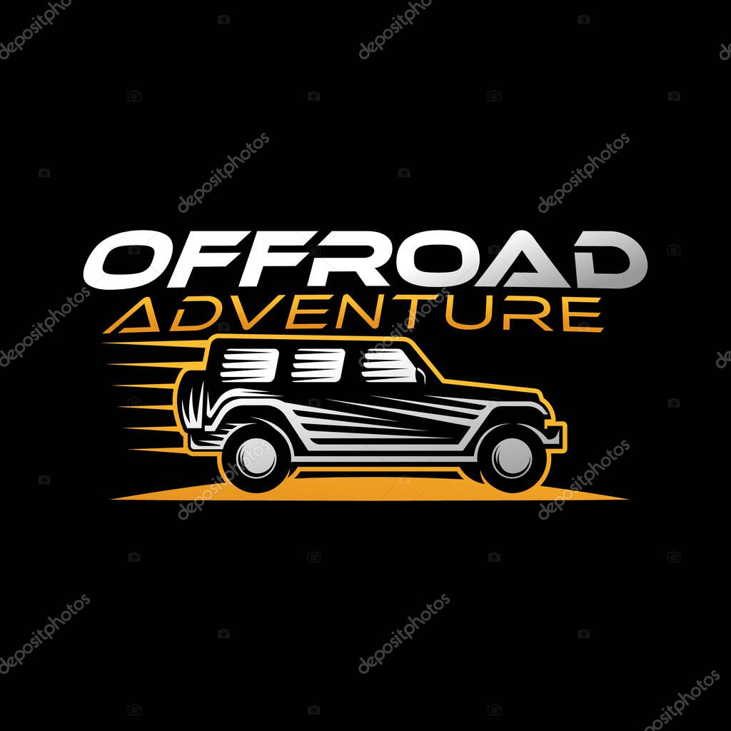 Off-road Car Adventure Logo Vector Illustration. Offroad suv Car vector logo icon silhouette design. Offroad Rally Car logo vector illustration for car repair, dealer, garage and service.