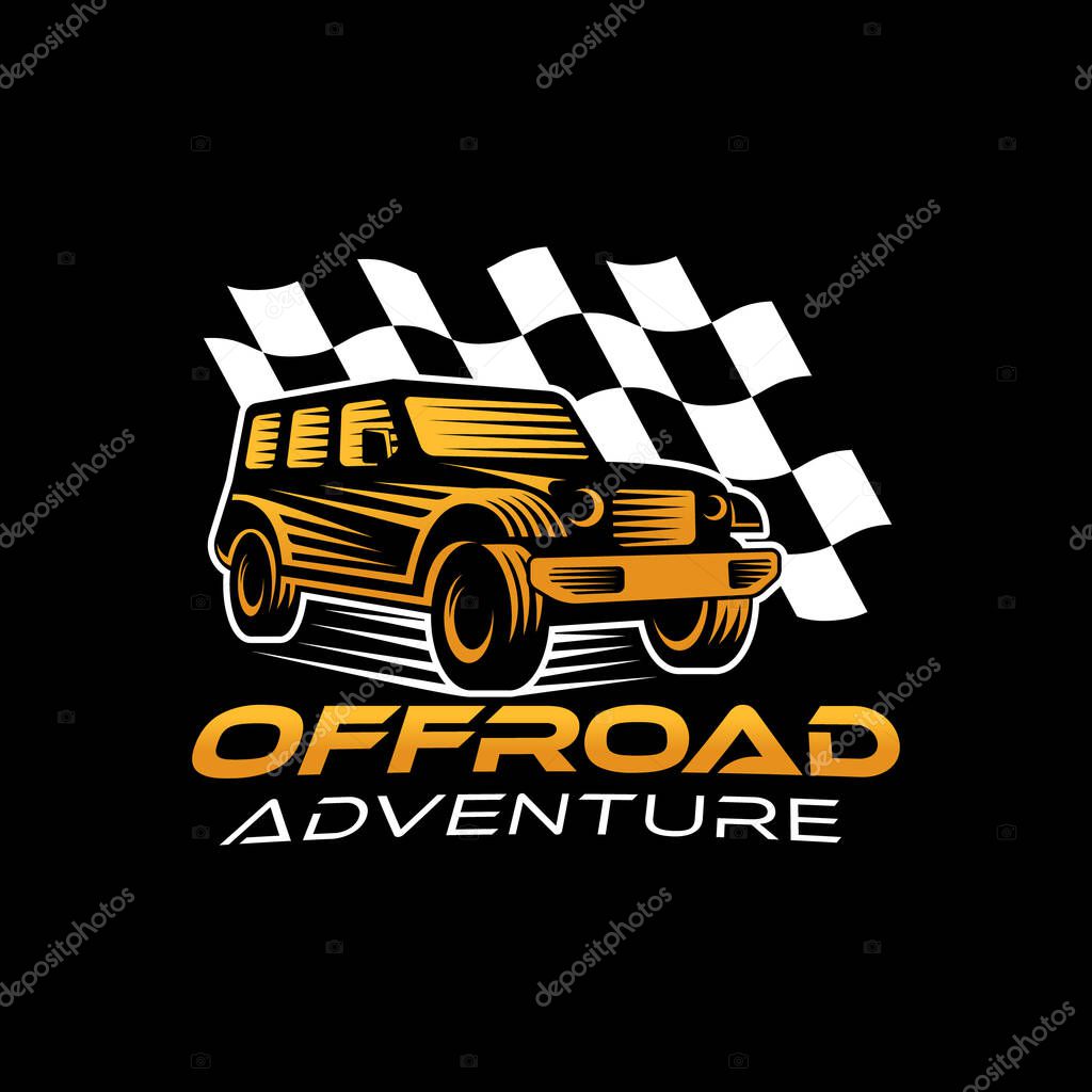 Off-road Car Adventure Logo Vector Illustration. Offroad suv Car vector logo icon silhouette design. Offroad Rally Car logo vector illustration for car repair, dealer, garage and service.