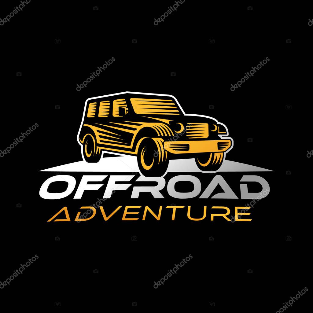 Off-road Car Adventure Logo Vector Illustration. Offroad suv Car vector logo icon silhouette design. Offroad Rally Car logo vector illustration for car repair, dealer, garage and service.