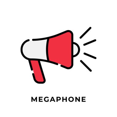 Sosyal medya için megafon düğmesi simgesi vektörü. Megafon simgesi Vektör tasarım şablonu. Video kanalı, blog, sosyal medya konsepti ve arkaplan pankartı için megafon simgesi veya düğmesi