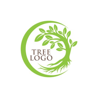 Ağaç Logosu tasarım vektör çizimi. Doğa, tarım ve tarım sektörü için yaratıcı tasarım konseptinde soyut ağaç logosu vektörü. Ağaç Logosu, simge, işaret ve sembol vektör tasarımı illüstrasyonu.