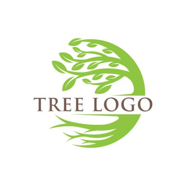 Ağaç Logosu tasarım vektör çizimi. Doğa, tarım ve tarım sektörü için yaratıcı tasarım konseptinde soyut ağaç logosu vektörü. Ağaç Logosu, simge, işaret ve sembol vektör tasarımı illüstrasyonu.