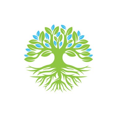 Ağaç Logosu tasarım vektör çizimi. Doğa, tarım ve tarım sektörü için yaratıcı tasarım konseptinde soyut ağaç logosu vektörü. Ağaç Logosu, simge, işaret ve sembol vektör tasarımı illüstrasyonu.