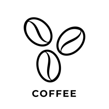Kahve çekirdeği ikonu vektör tasarımı çizimi. Beyaz arka planda izole kahve ikonu vektörü. Logo, web simgesi, işaret ve sembol vektör illüstrasyon şablonu için basit kahve çekirdeği tasarımı.