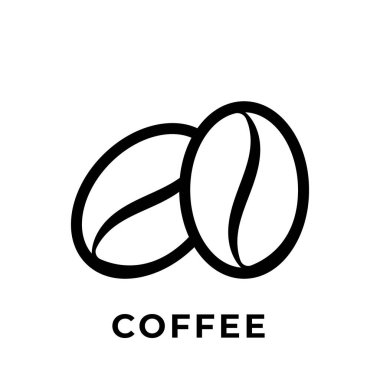 Kahve çekirdeği ikonu vektör tasarımı çizimi. Beyaz arka planda izole kahve ikonu vektörü. Logo, web simgesi, işaret ve sembol vektör illüstrasyon şablonu için basit kahve çekirdeği tasarımı.