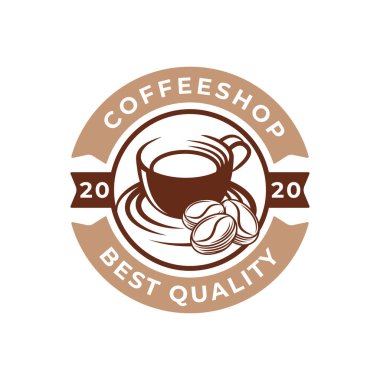 Kahve Logosu tasarımı vektör çizimi. Kafe ve restoran amblemi için Retro Vintage Kahve Logosu tasarımı konsepti. Logo, simge, etiket, rozet, imza ve sembol için kahve dükkanı vektör tasarımı.