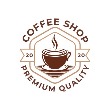 Kahve Logosu tasarımı vektör çizimi. Kafe ve restoran amblemi için Retro Vintage Kahve Logosu tasarımı konsepti. Logo, simge, etiket, rozet, imza ve sembol için kahve dükkanı vektör tasarımı.