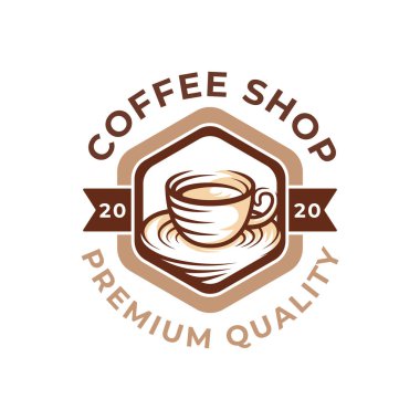 Kahve Logosu tasarımı vektör çizimi. Kafe ve restoran amblemi için Retro Vintage Kahve Logosu tasarımı konsepti. Logo, simge, etiket, rozet, imza ve sembol için kahve dükkanı vektör tasarımı.