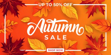 Dekoratif yapraklı sonbahar indirimi arka plan vektörü. Sonbahar Satış Vektörü arkaplan Çizimi. Reklam, el ilanı, web afişi, poster, broşür için soyut sonbahar indirimi tasarım şablonu