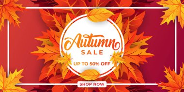 Dekoratif yapraklı sonbahar indirimi arka plan vektörü. Sonbahar Satış Vektörü arkaplan Çizimi. Reklam, el ilanı, web afişi, poster, broşür için soyut sonbahar indirimi tasarım şablonu