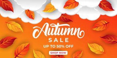 Dekoratif yapraklı sonbahar indirimi arka plan vektörü. Sonbahar Satış Vektörü arkaplan Çizimi. Reklam, el ilanı, web afişi, poster, broşür için soyut sonbahar indirimi tasarım şablonu