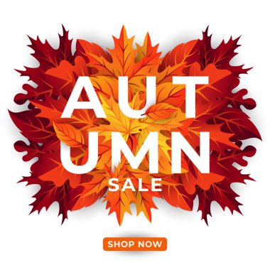 Dekoratif yapraklı sonbahar indirimi arka plan vektörü. Sonbahar Satış Vektörü arkaplan Çizimi. Reklam, el ilanı, web afişi, poster, broşür için soyut sonbahar indirimi tasarım şablonu