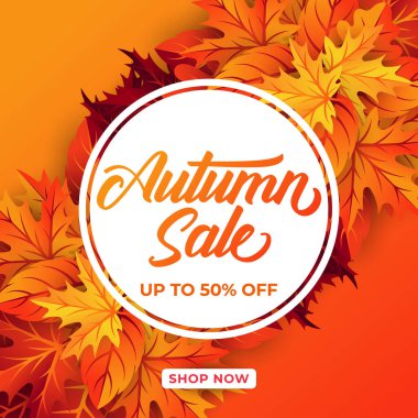Dekoratif yapraklı sonbahar indirimi arka plan vektörü. Sonbahar Satış Vektörü arkaplan Çizimi. Reklam, el ilanı, web afişi, poster, broşür için soyut sonbahar indirimi tasarım şablonu