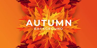 Dekoratif yapraklı sonbahar arka plan vektörü. Sonbahar sonbahar sonbahar vektörü arkaplan şablonu. Reklam, poster, afiş, broşür, davetiye, web sitesi veya tebrik kartı için soyut sonbahar arkaplan tasarımı şablonu