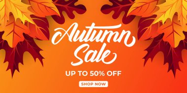 Dekoratif yapraklı sonbahar indirimi arka plan vektörü. Sonbahar Satış Vektörü arkaplan Çizimi. Reklam, el ilanı, web afişi, poster, broşür için soyut sonbahar indirimi tasarım şablonu