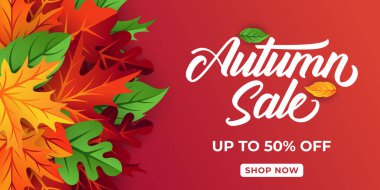 Dekoratif yapraklı sonbahar indirimi arka plan vektörü. Sonbahar Satış Vektörü arkaplan Çizimi. Reklam, el ilanı, web afişi, poster, broşür için soyut sonbahar indirimi tasarım şablonu