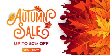 Dekoratif yapraklı sonbahar indirimi arka plan vektörü. Sonbahar Satış Vektörü arkaplan Çizimi. Reklam, el ilanı, web afişi, poster, broşür için soyut sonbahar indirimi tasarım şablonu
