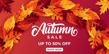 Dekoratif yapraklı sonbahar indirimi arka plan vektörü. Sonbahar Satış Vektörü arkaplan Çizimi. Reklam, el ilanı, web afişi, poster, broşür için soyut sonbahar indirimi tasarım şablonu
