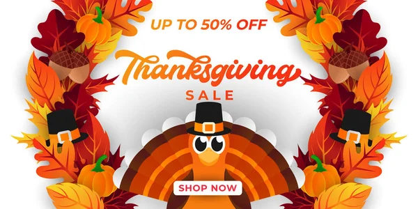 Happy Thanksgiving Day Verkauf Hintergrundvektor Mit Dekorativen Blättern Abstrakt Happy — Stockvektor