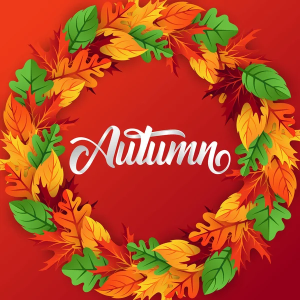 Vetor Fundo Outono Com Folhas Decorativas Outono Cair Vector Modelo — Vetor de Stock