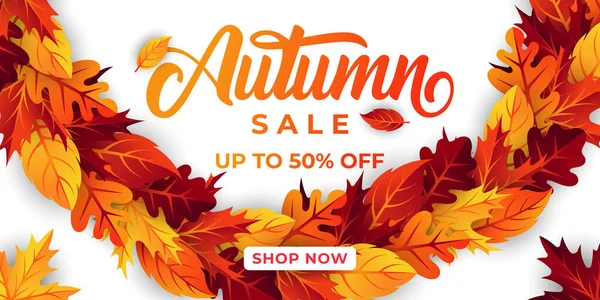 Otoño Venta Vector Fondo Con Hojas Decorativas Otoño Venta Vector — Archivo Imágenes Vectoriales