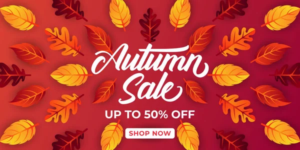 Dekoratif yapraklı sonbahar indirimi arka plan vektörü. Sonbahar Satış Vektörü arkaplan Çizimi. Reklam, el ilanı, web afişi, poster, broşür için soyut sonbahar indirimi tasarım şablonu