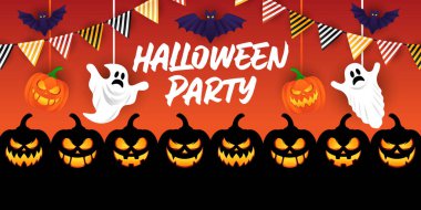 Cadılar Bayramı arka plan çizimi tasarım şablonu. Moda çizgi film tarzında dekoratif Cadılar Bayramı vektör arka planı. Mutlu Cadılar Bayramı afişleri, poster, tebrik kartı veya parti davetiyesi geçmişi