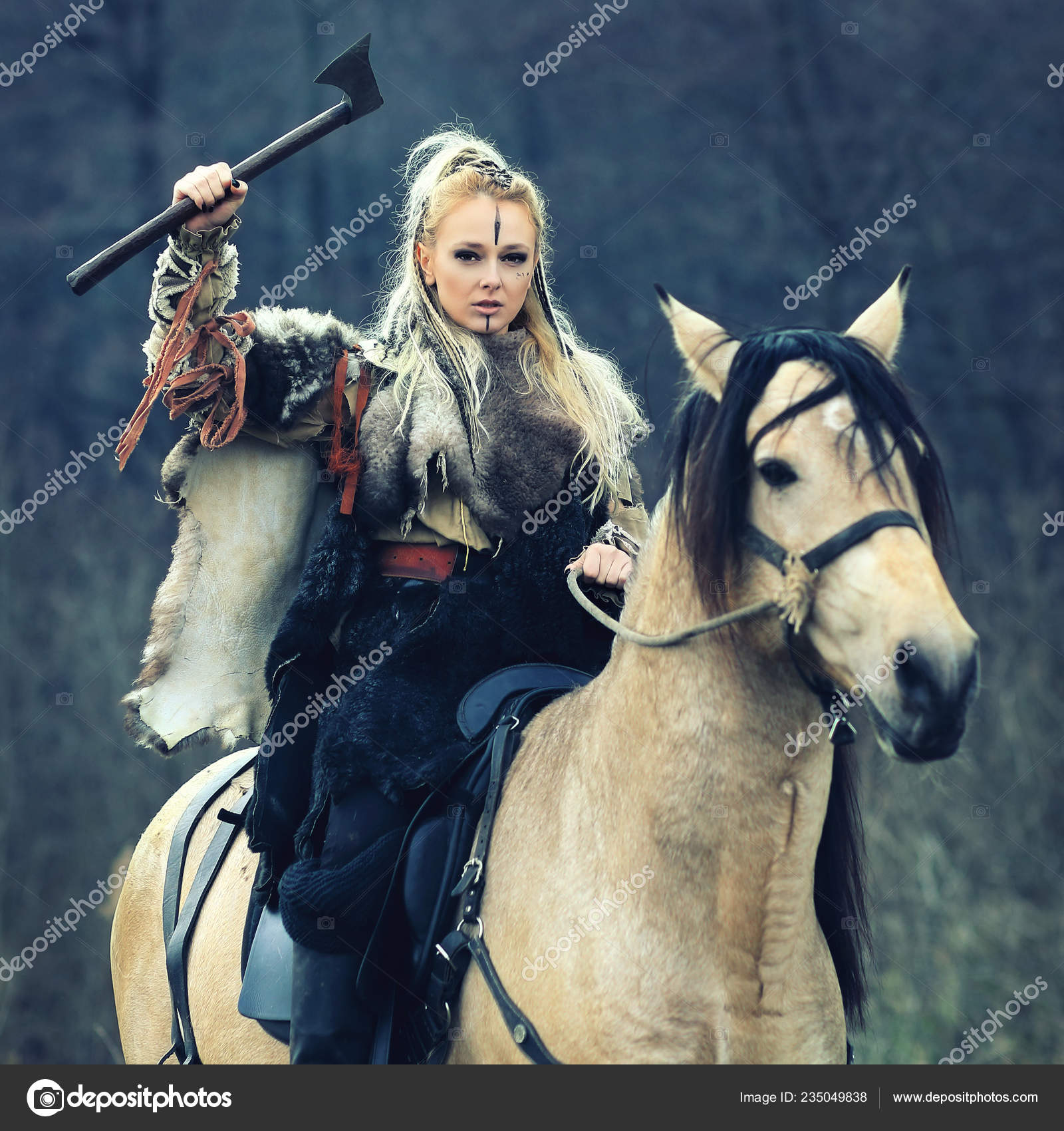 Viking Femme Avec Maquillage à Valhalla Contre Portes Photo stock - Image  du nordique, horizontal: 270077360