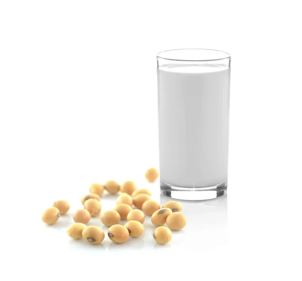 Mléko Sojové Boby Bílém Pozadí — Stock fotografie