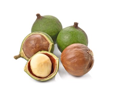 Beyaz arka planda Macadamia fındıkları