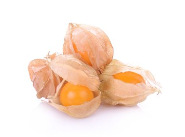 Beyaz arka planda yalıtılmış Cape bektaşi üzümü (physalis)