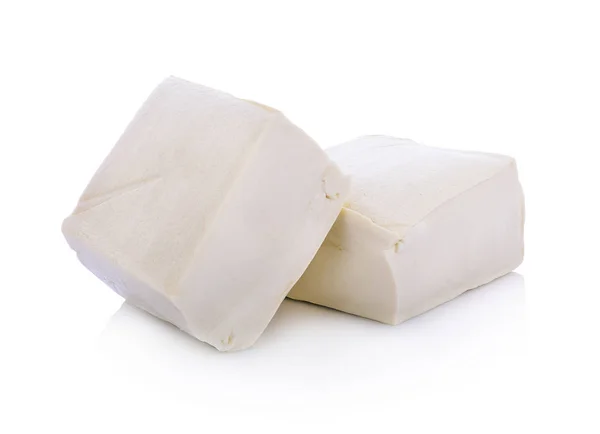 Queijo Tofu Fundo Branco — Fotografia de Stock
