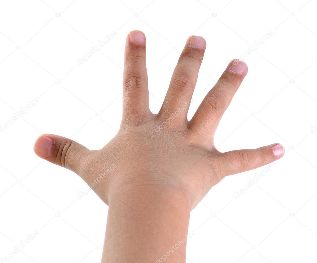 child hand on white background