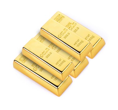 Beyaz arkaplanda izole edilmiş altın çubuklar