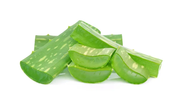 Aloe Vera Friss Levél Fehér Felett Elszigetelt — Stock Fotó